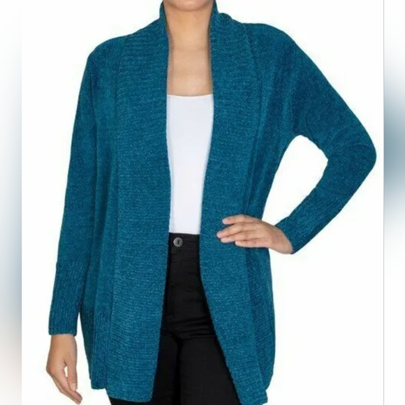Seven7 Sweaters - Seven 7 Women's Open Front Ribbed Detail Shawl Collar Plush Chenille Cardigan